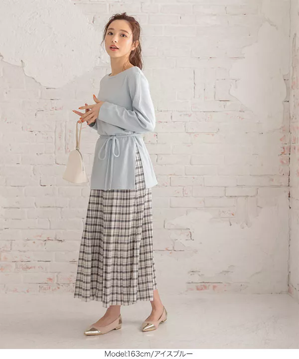 細ベルト付リブチュニックカットソー [C5289] - レディース