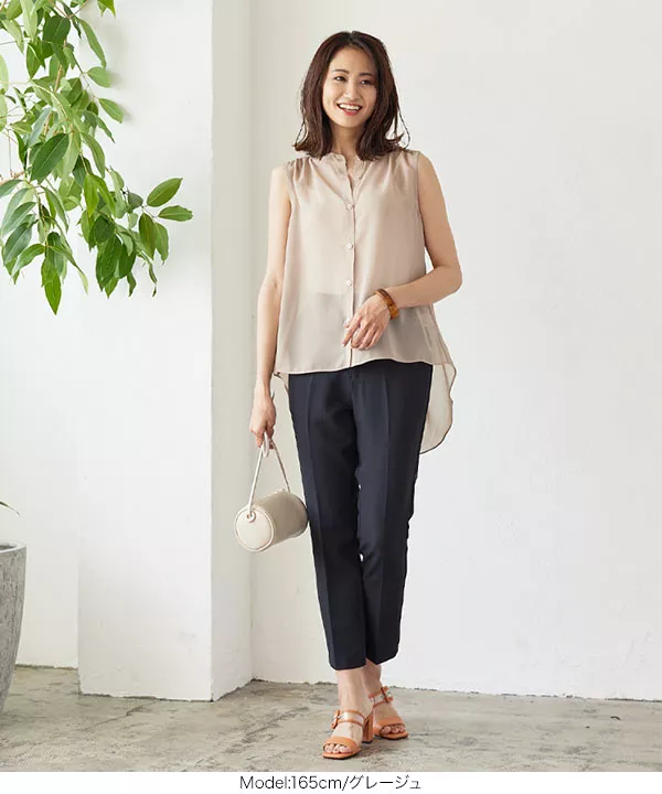 ノースリーブブラウス   新品 COO+i（クーイ） ブラウス シャツ 胸元タックフレンチスリーブブラウス