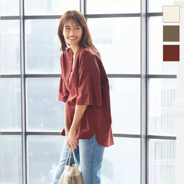 リネン混キーネックチュニック [C5427] - レディースファッション通販