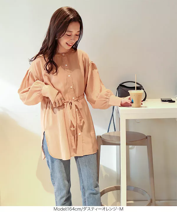 ［ いーちゃんコラボ ］ ウエストリボン付カラーシャツ [C5430]【メール便】   　