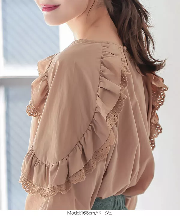 レースフリルバルーンスリーブブラウス [C5457] - レディース