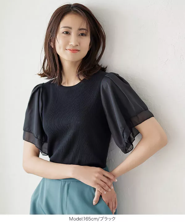 箔シフォンスリーブドッキングニット [C5463]   　