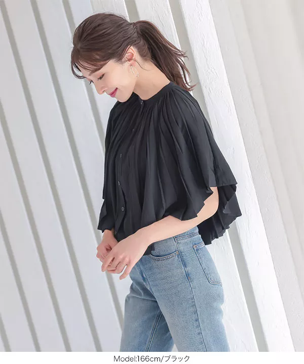 プリーツカラーブラウス [C5467]   　 | トップス全品送料無料！9/11(金)18:00〜9/14(月)朝11:59まで
