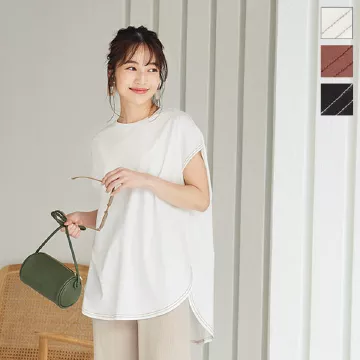 配色ステッチシルケットフレンチトップス [C5499]   　