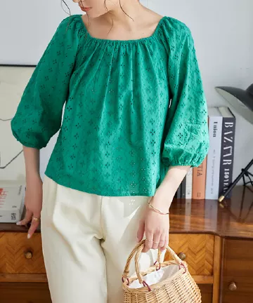2way 刺繍レースリボンブラウス [C5537]   　