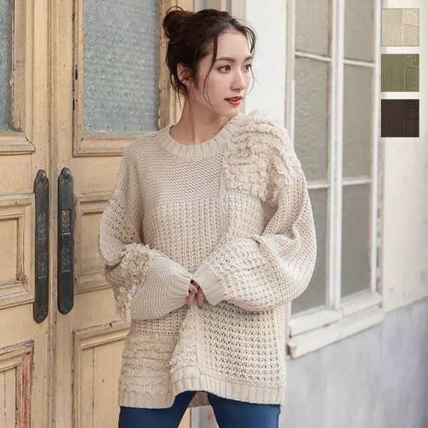 編地切り替えもこもこニット [C5540] - レディースファッション通販