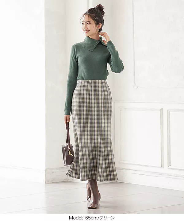 ボタン開きリブ編タートルネックセーター [C5625]   　