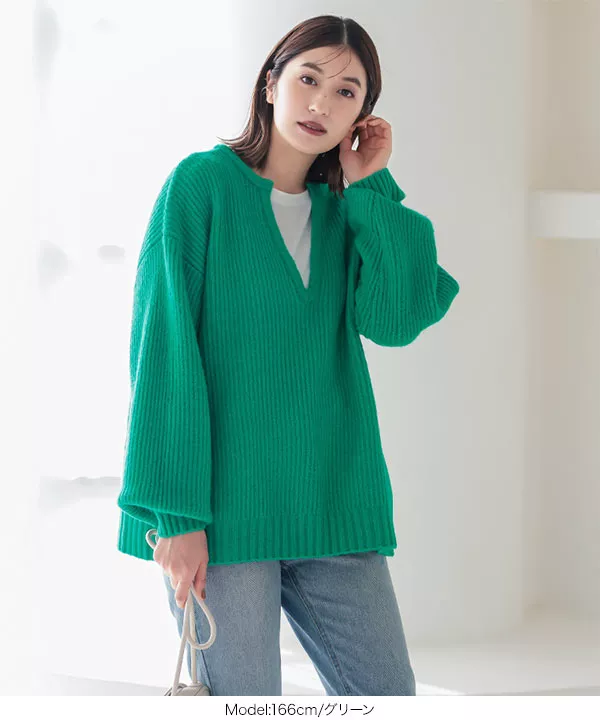 スリットネックもっちりニットチュニック [C5792]