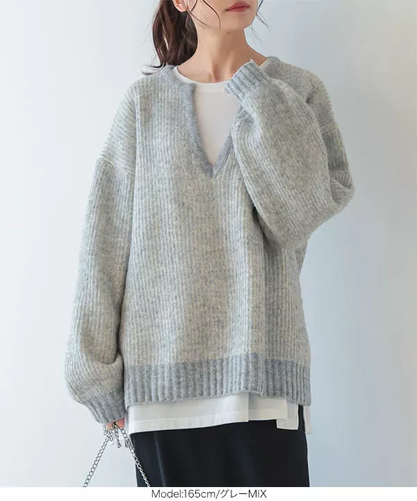 スリットネックもっちりニットチュニック [C5792]