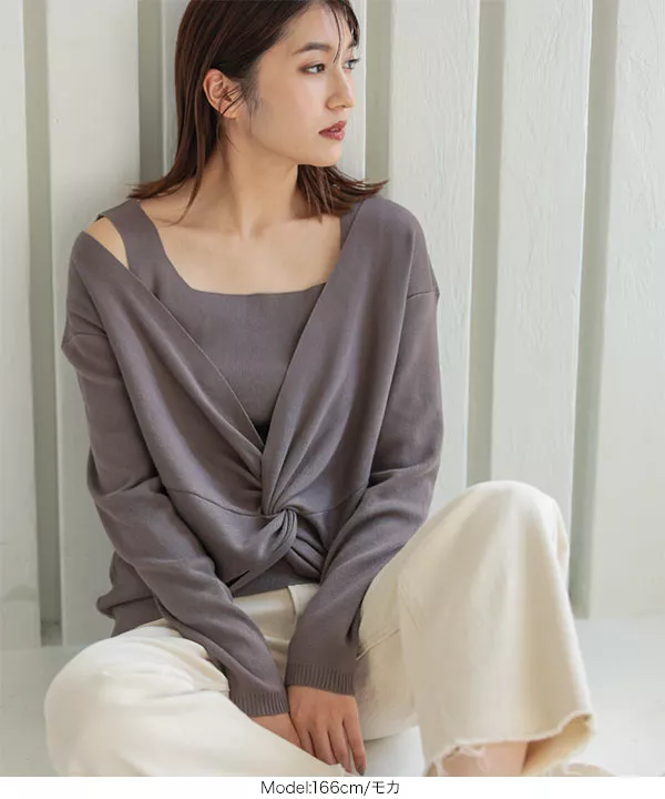 前後2way サマーニット トップス カットソー カシュクール デザイン カシュクールデザインサマーニットトップス 夏 韓国ファッション[品番