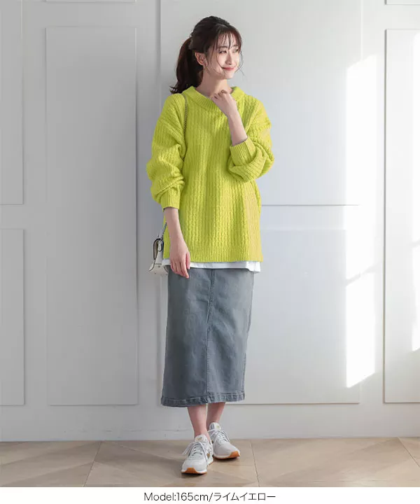ハッピーカラー柄編みゆったりニット [C5826]   　 | トップス全品送料無料！9/11(金)18:00〜9/14(月)朝11:59まで