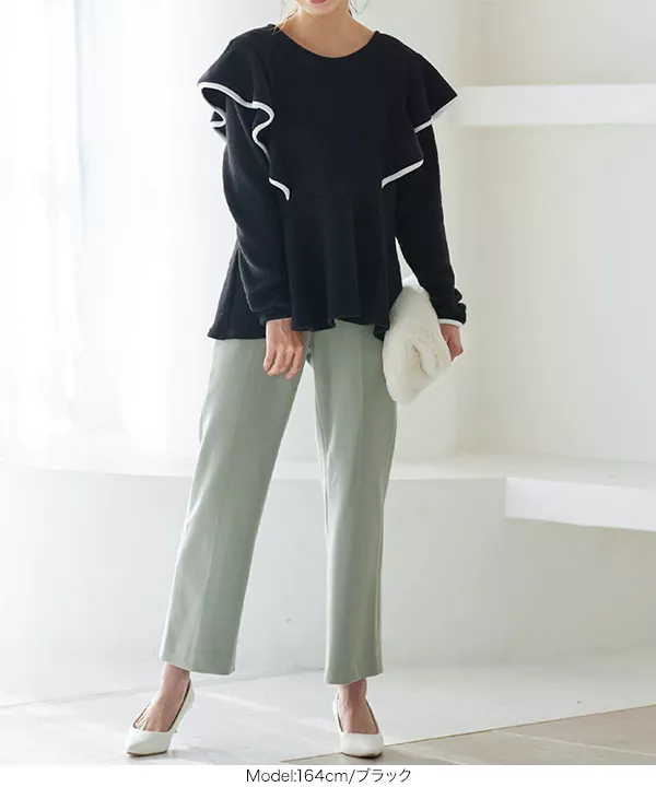 パイピングフリルトップス [C5854]   　 | トップス全品送料無料！10/2(金)18:00〜10/5(月)朝11:59まで