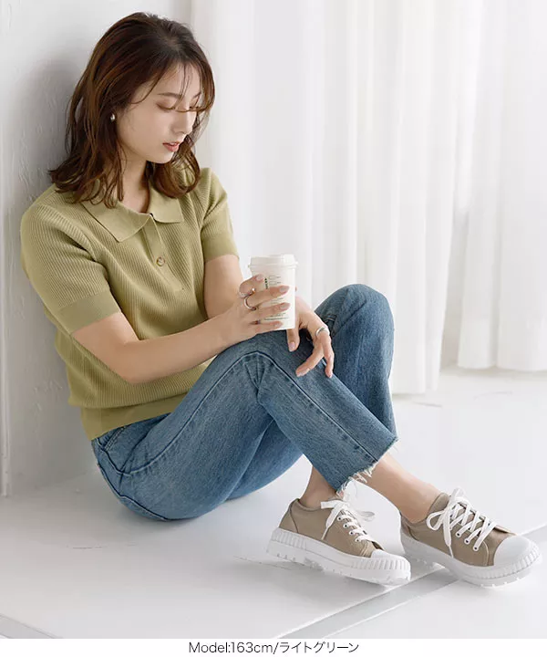 リブニットポロトップス [C5863] - レディースファッション通販 神戸