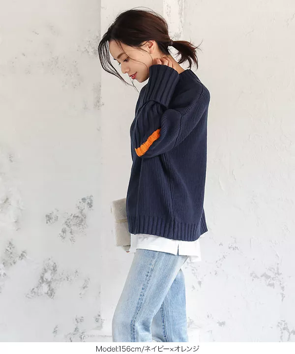 ラインスリーブニットトップス [C5869]   　