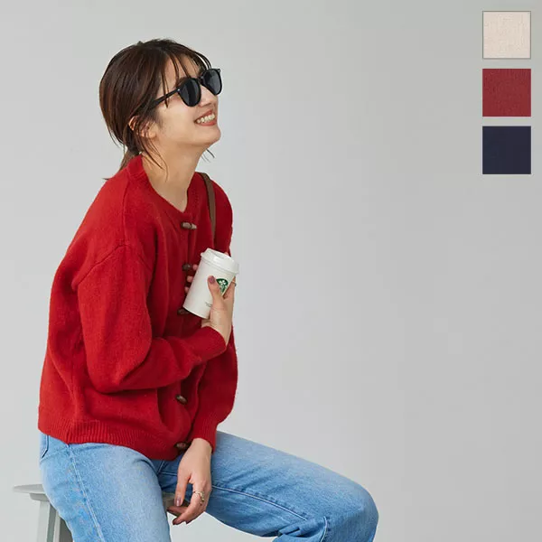 ウッドボタンニットカーディガン [C5895] - レディースファッション