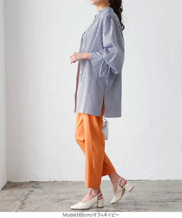 ストライプ袖リボンブラウス [C5896]   　 | トップス全品送料無料！10/2(金)18:00〜10/5(月)朝11:59まで