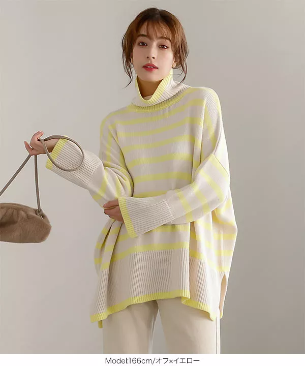 ハイネックボーダーニットプルオーバー [C5906]   　 | トップス全品送料無料！9/11(金)18:00〜9/14(月)朝11:59まで