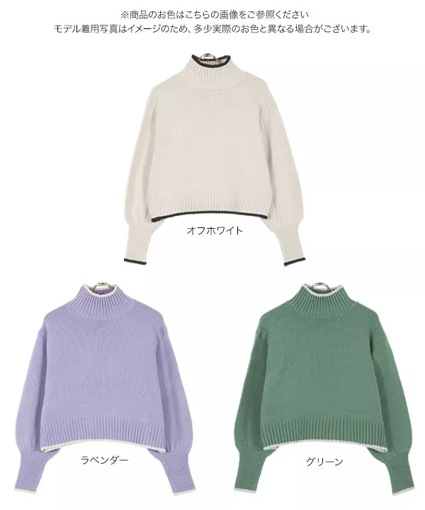 ライン入りボリュームスリーブクロップドニット [C5919] - レディース