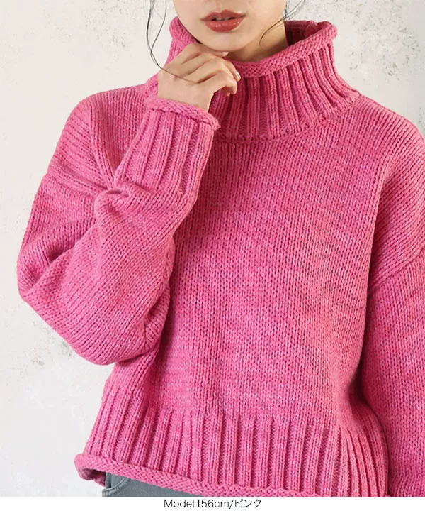 クロップドモックネックメランジニットトップス [C5922] - レディース