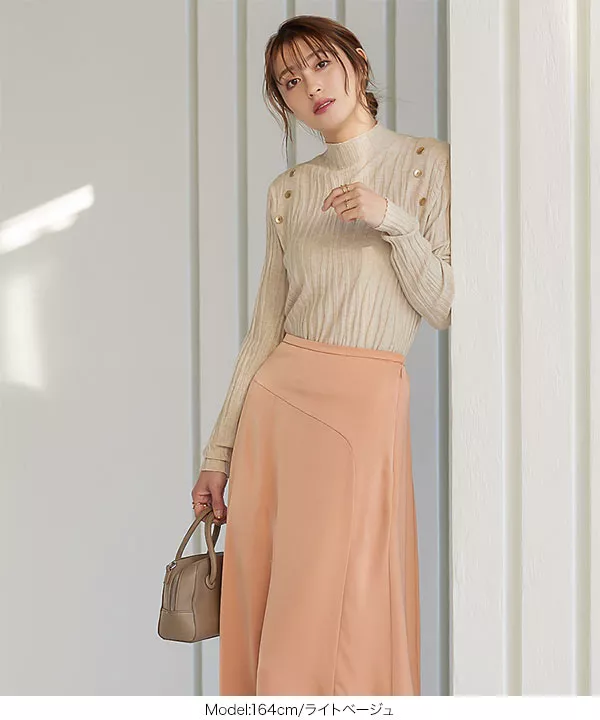 ゴールドボタンウェーブニットトップス [C5938] - レディース