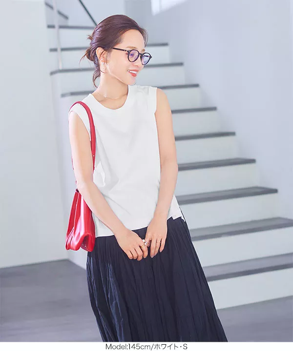 [ 田中亜希子さんコラボ ]［選べる2size］シルケットノースリーブトップス [C5971]   　