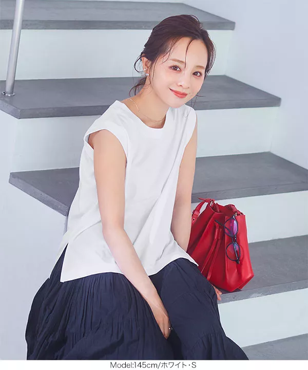[ 田中亜希子さんコラボ ]［選べる2size］シルケットノースリーブトップス [C5971]   　