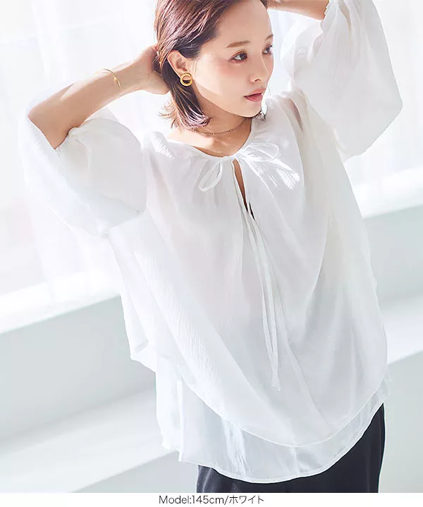 田中亜希子さんコラボ ]前後2WAYシアー楊柳レイヤードブラウス [C5998