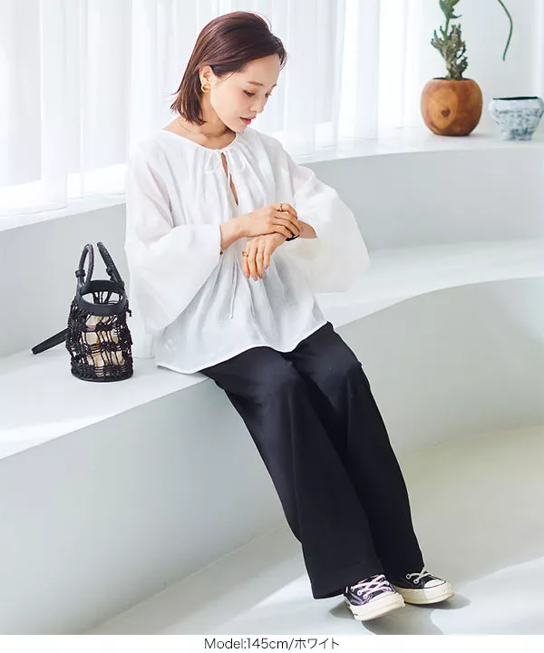 [ 田中亜希子さんコラボ ]前後2WAYシアー楊柳レイヤードブラウス [C5998]   　