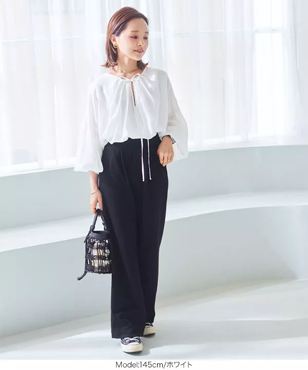 [ 田中亜希子さんコラボ ]前後2WAYシアー楊柳レイヤードブラウス [C5998]   　