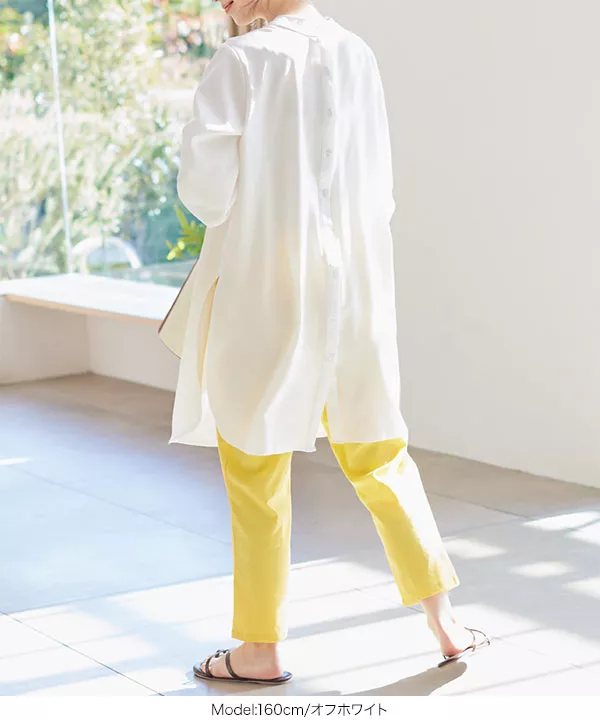 希少✨エンフォルド　チュニック　バンドカラー　ふわふわ厚手ガーゼ　ワイド　白　M 前後2wayバンドカラーシャツチュニック [C6002] - レディース