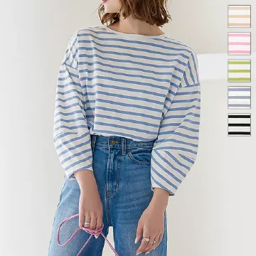 ランタンスリーブボーダートップス [C6028]   　