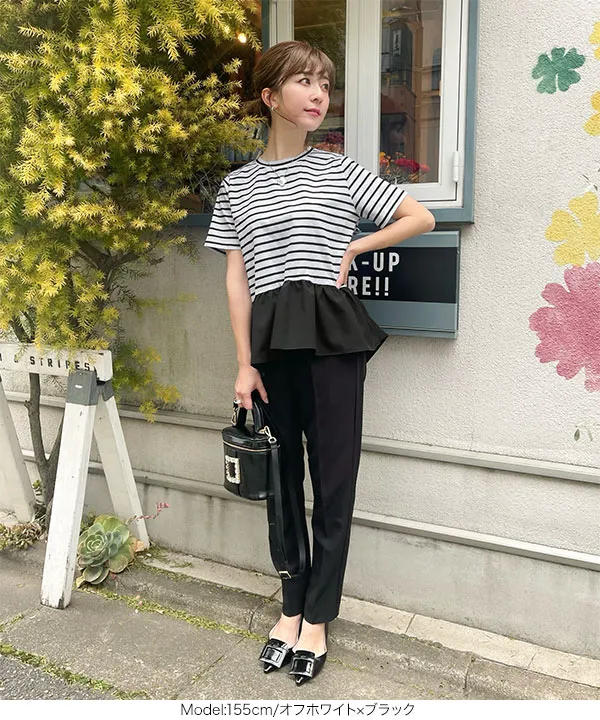 [ 水野佐彩さんコラボ ]ペプラムフレアドッキングTシャツ [C6035]