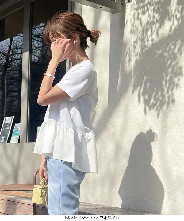 [ 水野佐彩さんコラボ ]ペプラムフレアドッキングTシャツ [C6035]
