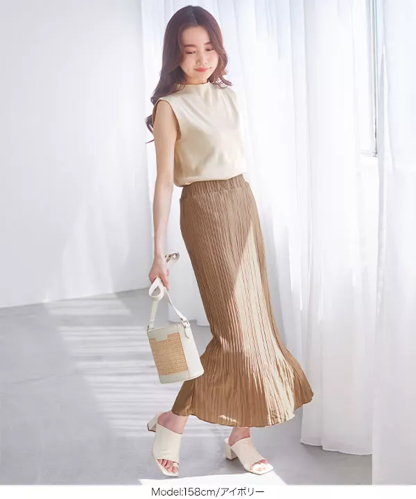 水越みさとさんコラボ ] モックネックスリーブレスニット [C6056