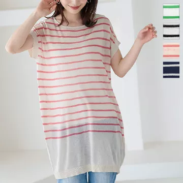 涼感シアーボーダーニットチュニック [C6111] - レディース