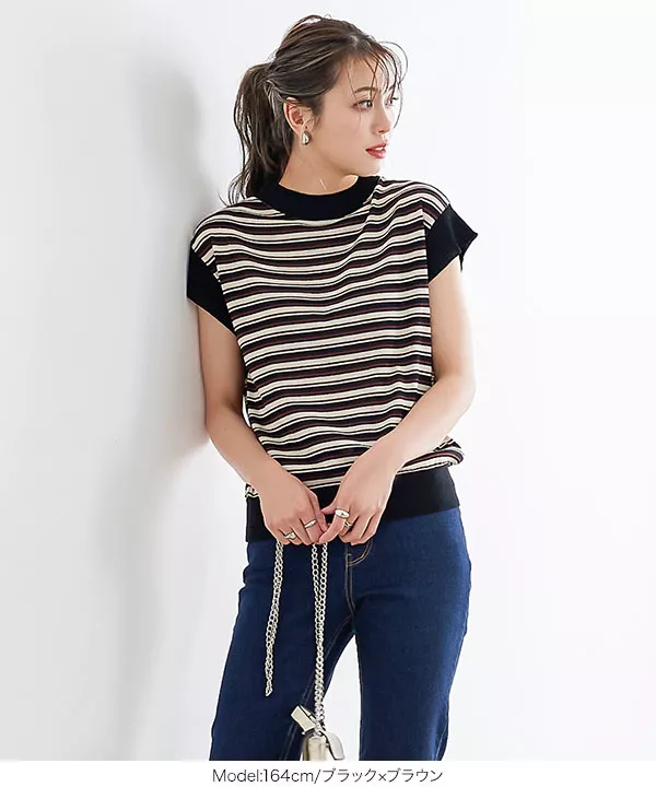 セオリー 22SS PANEL STRIPE PO ニット リブ カットソー ポロ衿リブニットカーディガン（カーディガン/ボレロ）｜Mila Owen