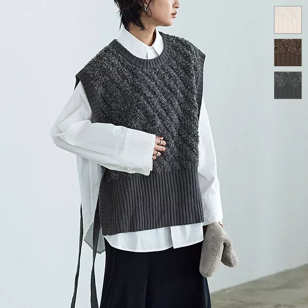 サイドリボンループニットベスト [C6147] - レディースファッション
