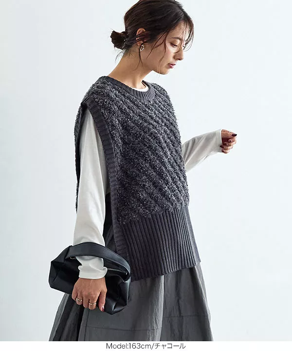 サイドリボンループニットベスト [C6147] - レディースファッション