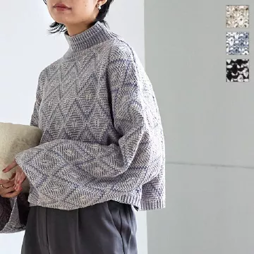 ラーベン模様クロップドハイネックニット [C6202]