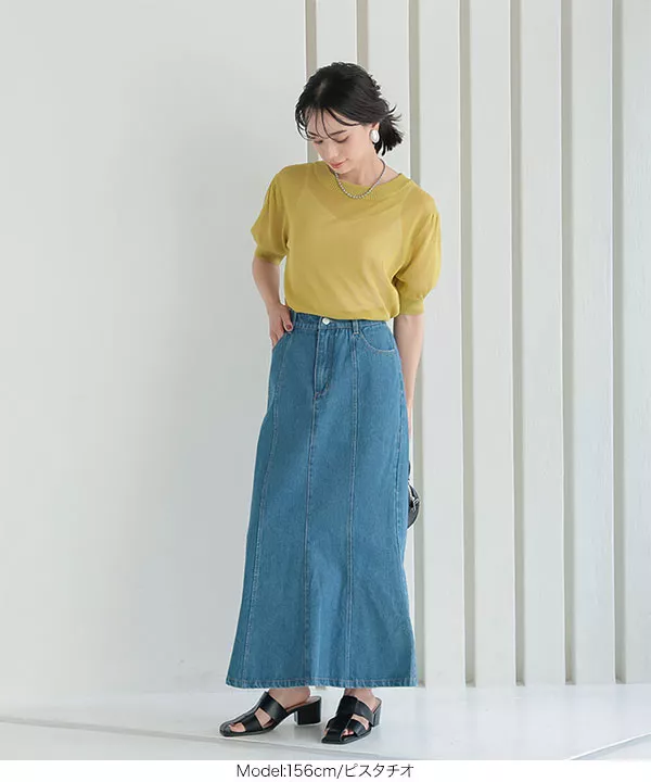 クルーネックシアーニットトップス [C6203]   　