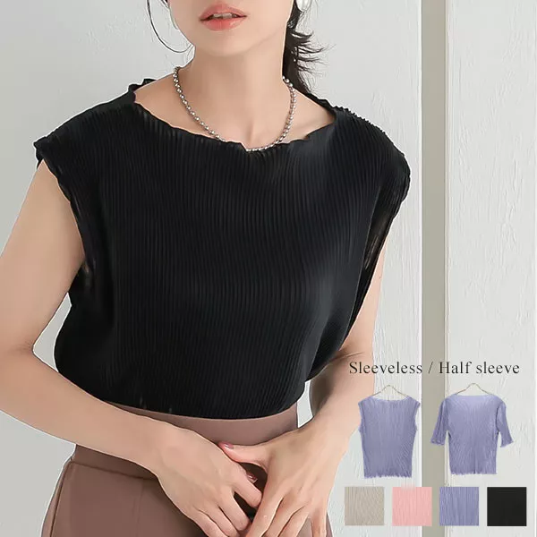 ノースリーブ or 5分袖 ] メロウプリーツトップス [C6217