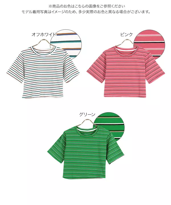 クロップドボーダーTシャツ [C6218]   　 | トップス全品送料無料！9/11(金)18:00〜9/14(月)朝11:59まで