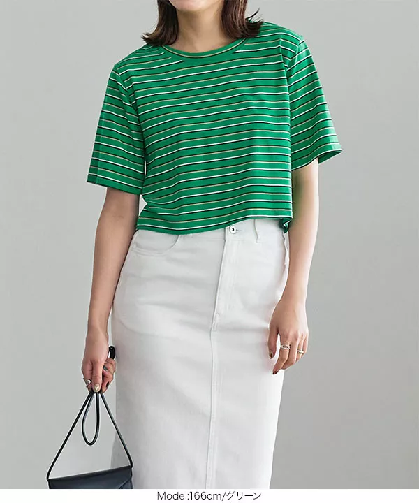 クロップドボーダーTシャツ [C6218]   　 | トップス全品送料無料！9/11(金)18:00〜9/14(月)朝11:59まで