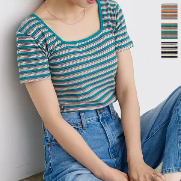 スクエア/Uネック2wayマルチボーダーTシャツ [C6241]   　