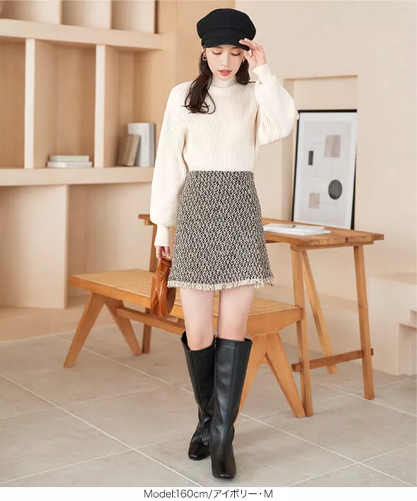 ボリュームスリーブモックネックリブニット [C6256] - レディース