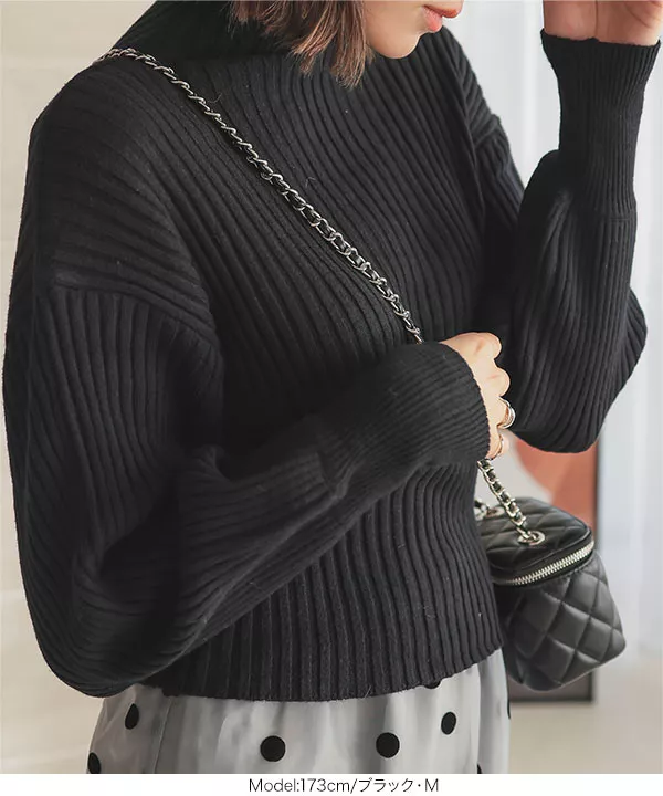 ボリュームスリーブモックネックリブニット [C6256] - レディース