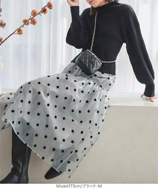 ボリュームスリーブモックネックリブニット [C6256] | トップス全品送料無料！10/2(金)18:00〜10/5(月)朝11:59まで