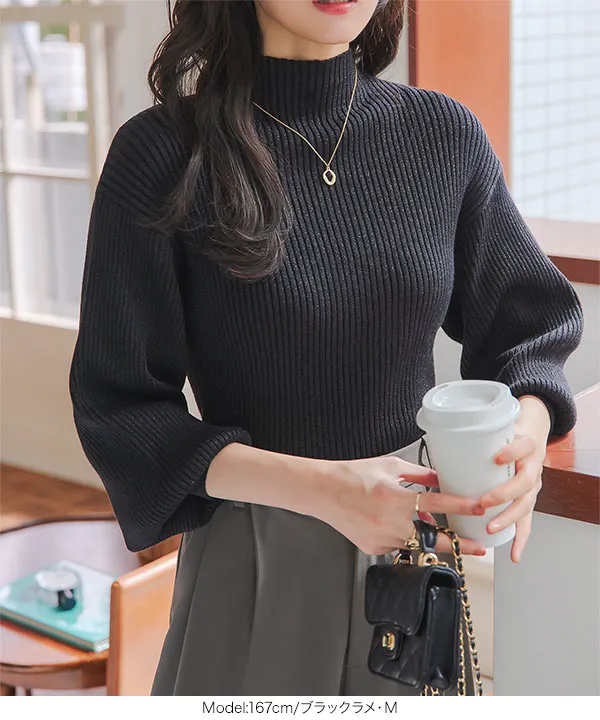 ボリュームスリーブモックネックリブニット [C6256] - レディース