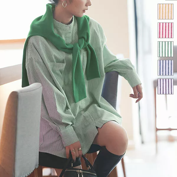 ストライプバンドカラーシャツ [C6277] - レディースファッション通販