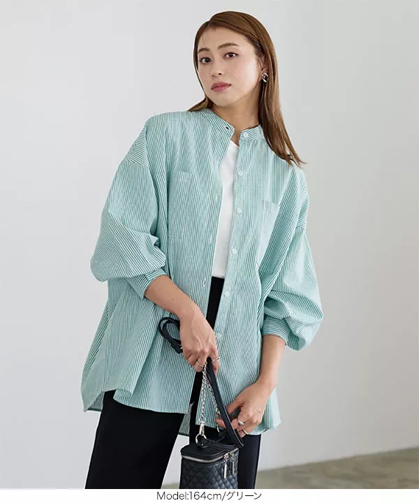 ストライプバンドカラーシャツ [C6277] - レディースファッション通販
